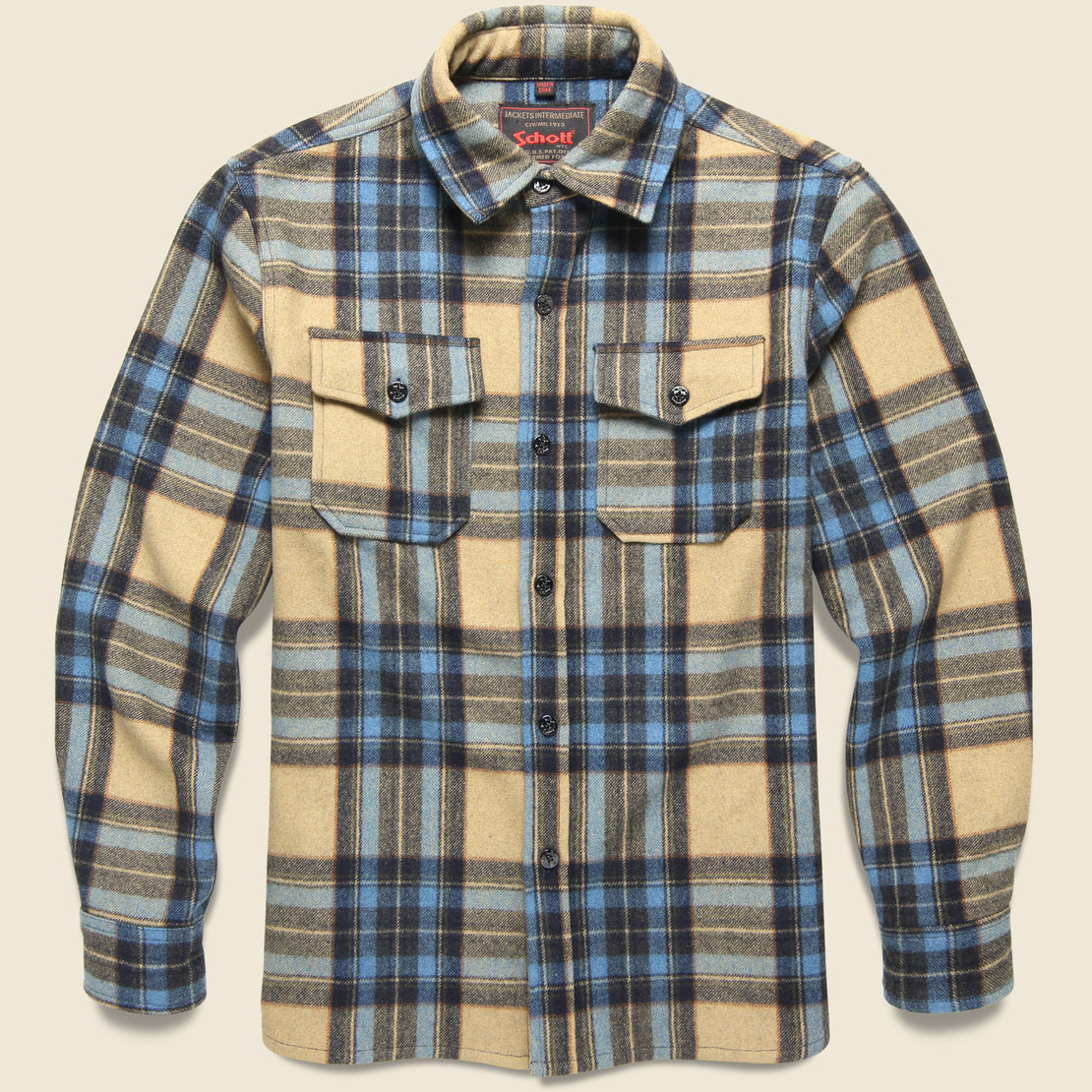 Schott CPO Wool Shirt - Blue/Tan Plaid