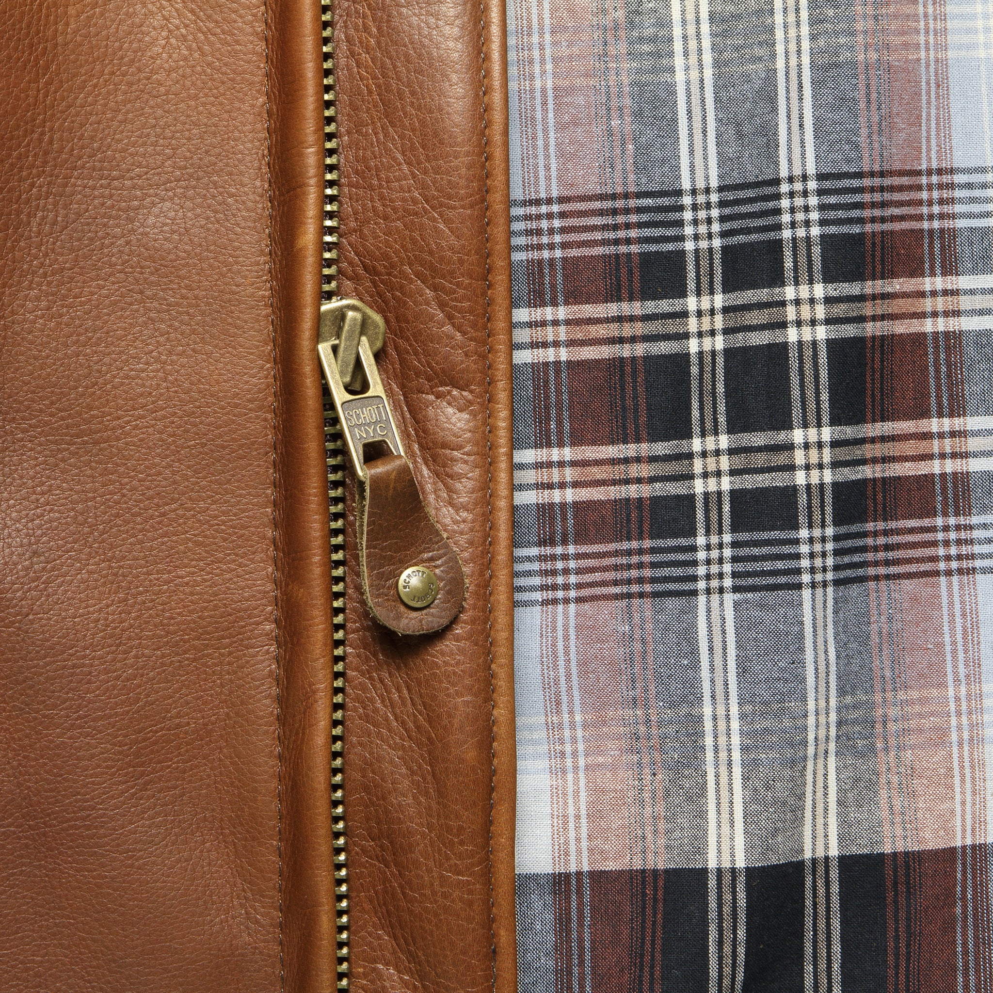 Pebbled Cowhide Leather Café Racer Jacket - Brown - Schott - STAG Provisions - Outerwear - Coat / Jacket