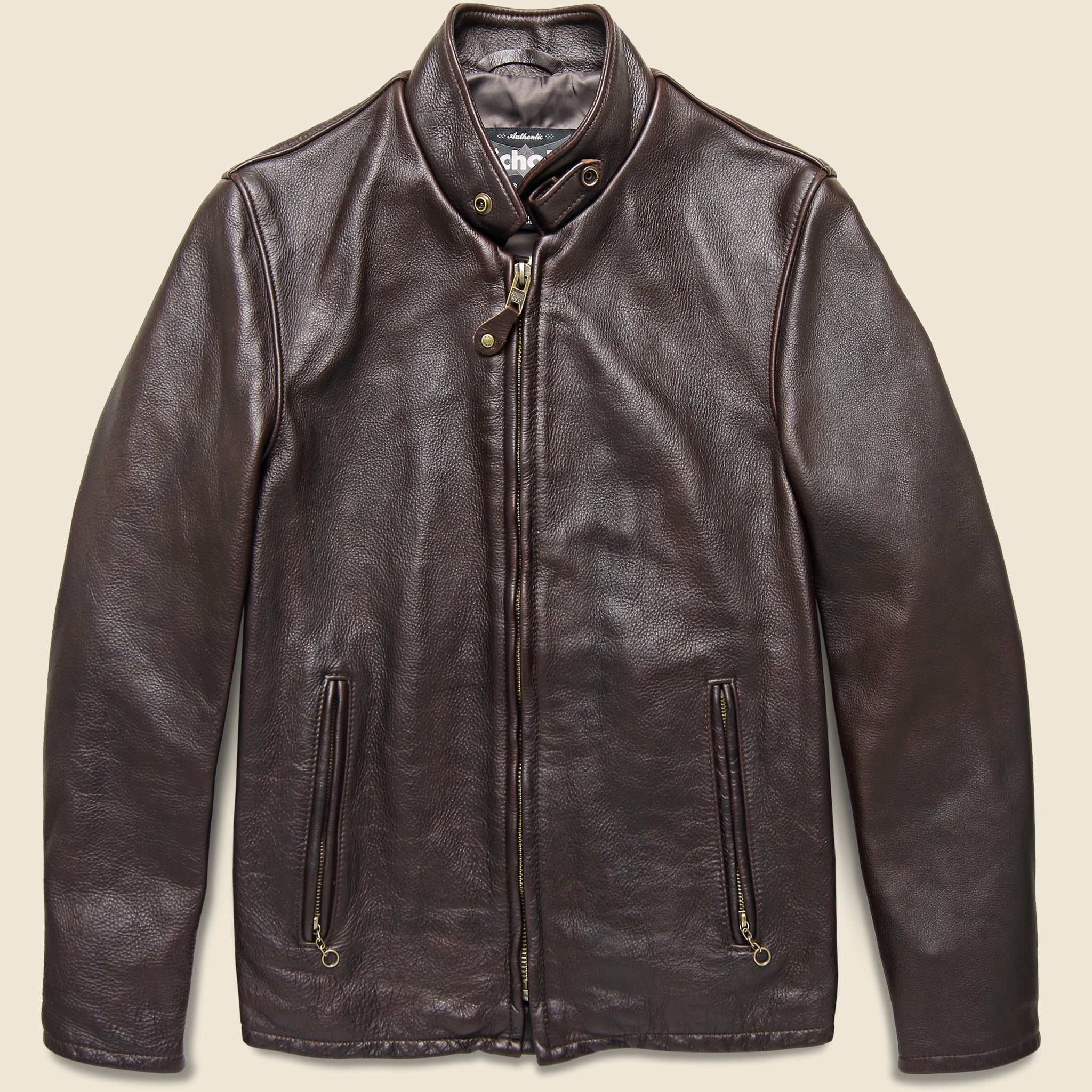 Cowhide Leather Caf√© Racer Jacket - Dark Brown - Schott - STAG Provisions - Outerwear - Coat / Jacket