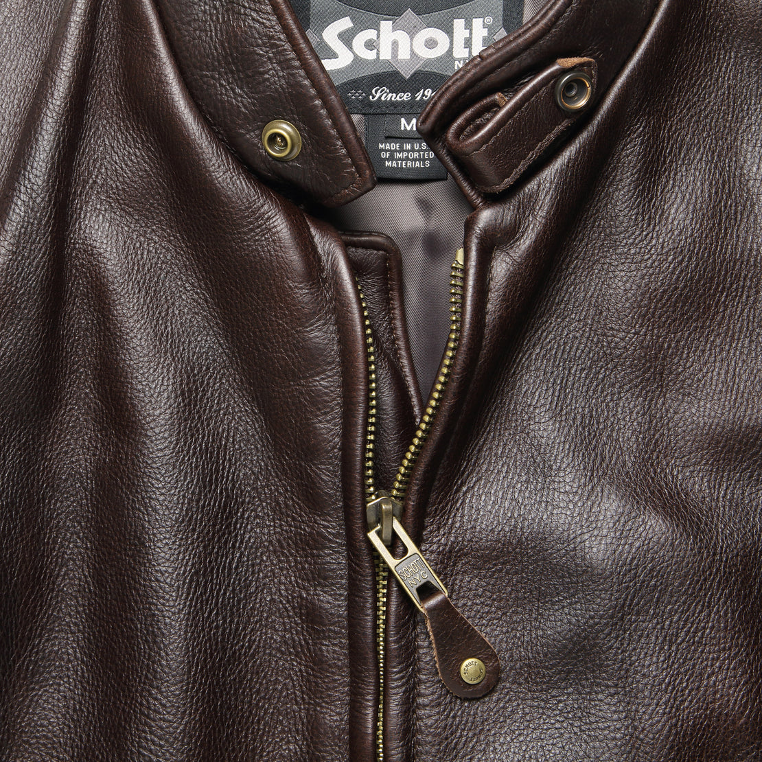 Cowhide Leather Caf√© Racer Jacket - Dark Brown
