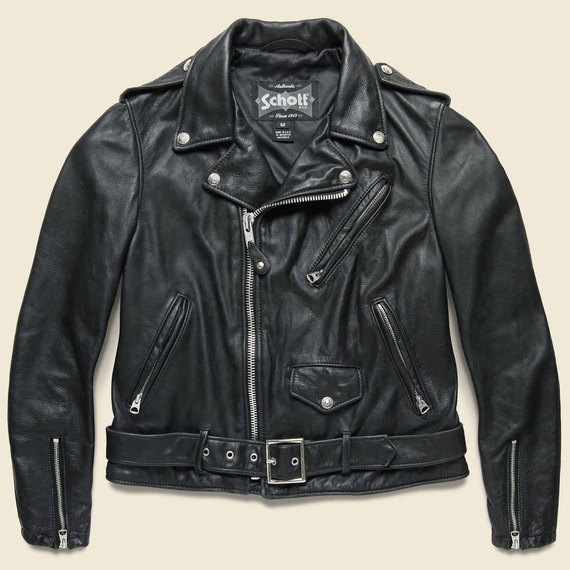 Vtg SCHOTT PERFECTO Black Leather Motorcycle Jacket no Belt Sz 40