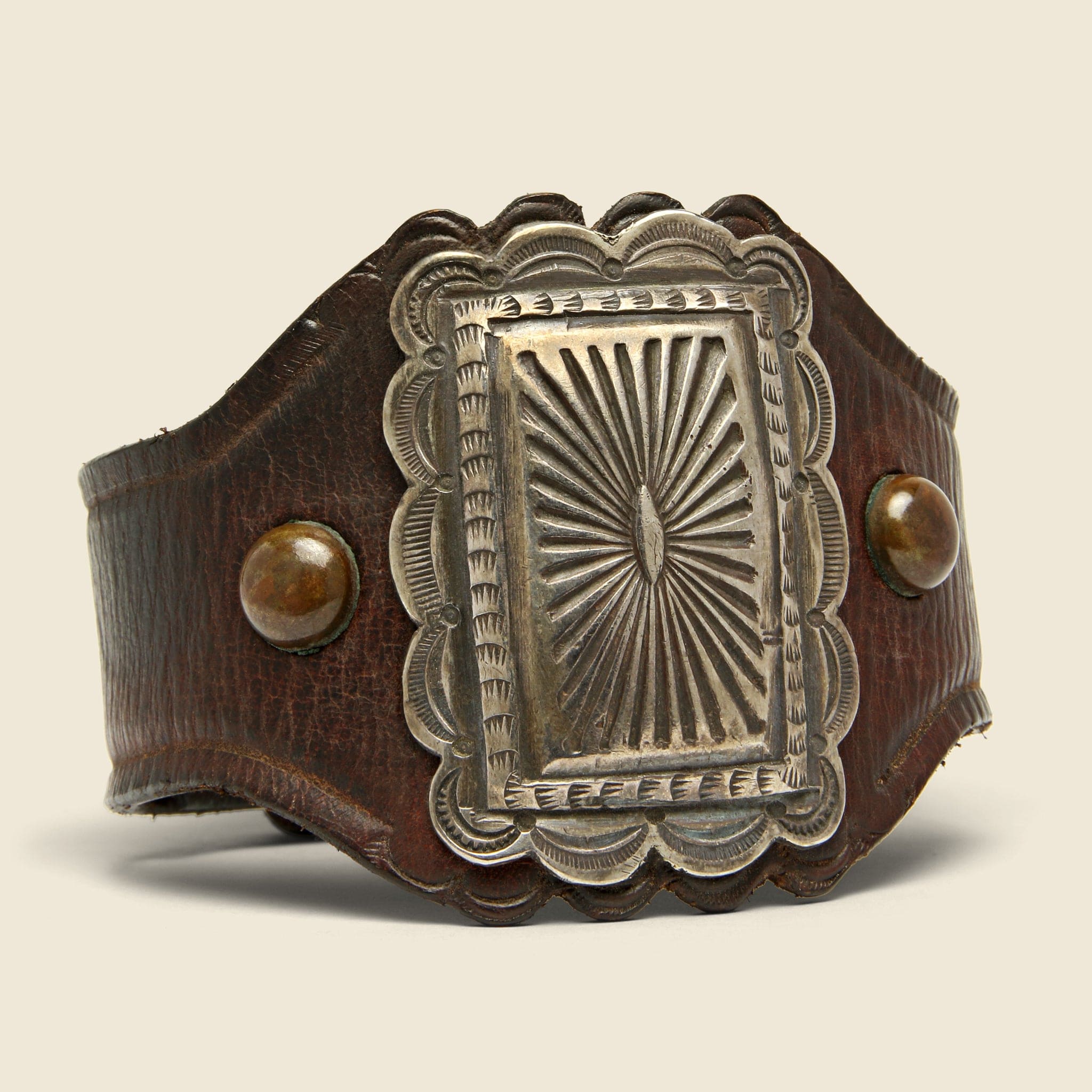Small Sunburst Scalloped Ketoh - Sterling/Leather - Smith Bros. Trading Co. - STAG Provisions - Accessories - Cuffs