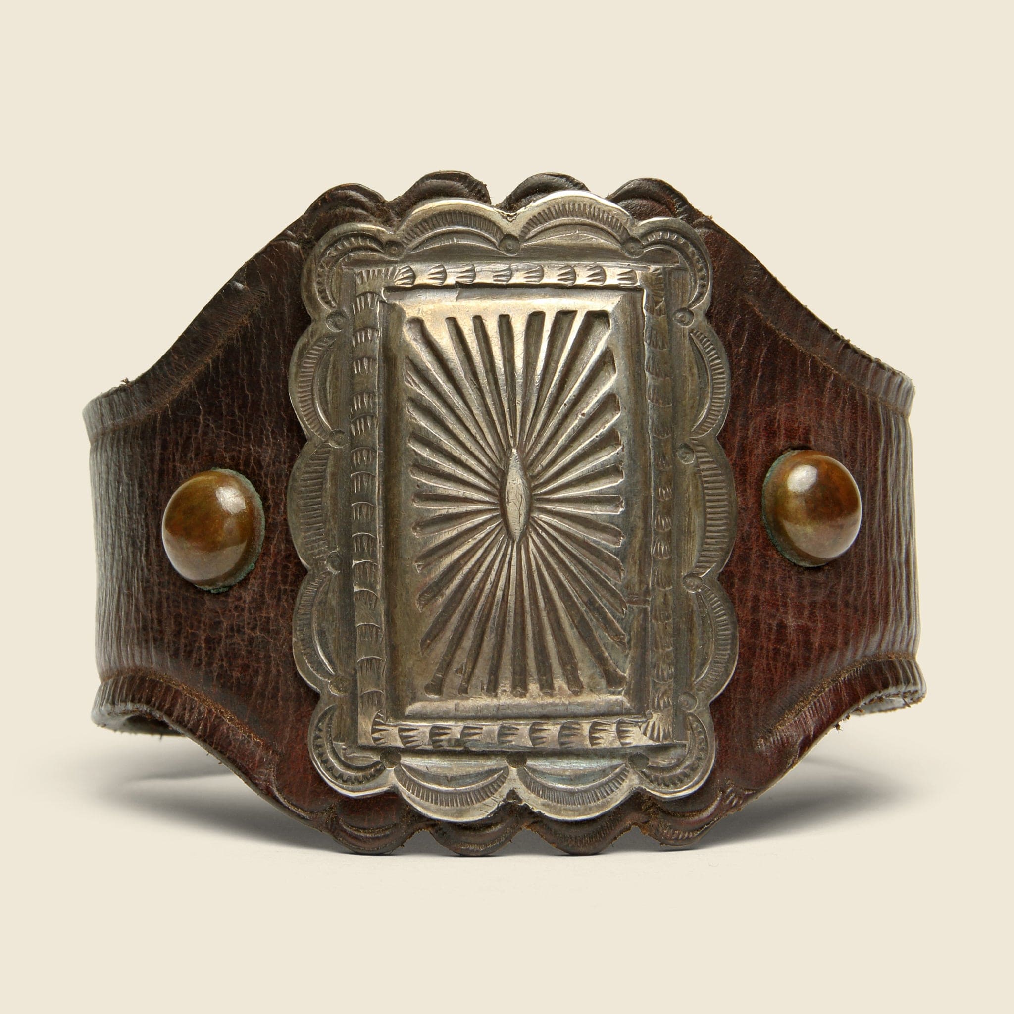 
                          Small Sunburst Scalloped Ketoh - Sterling/Leather - Smith Bros. Trading Co. - STAG Provisions - Accessories - Cuffs
                        