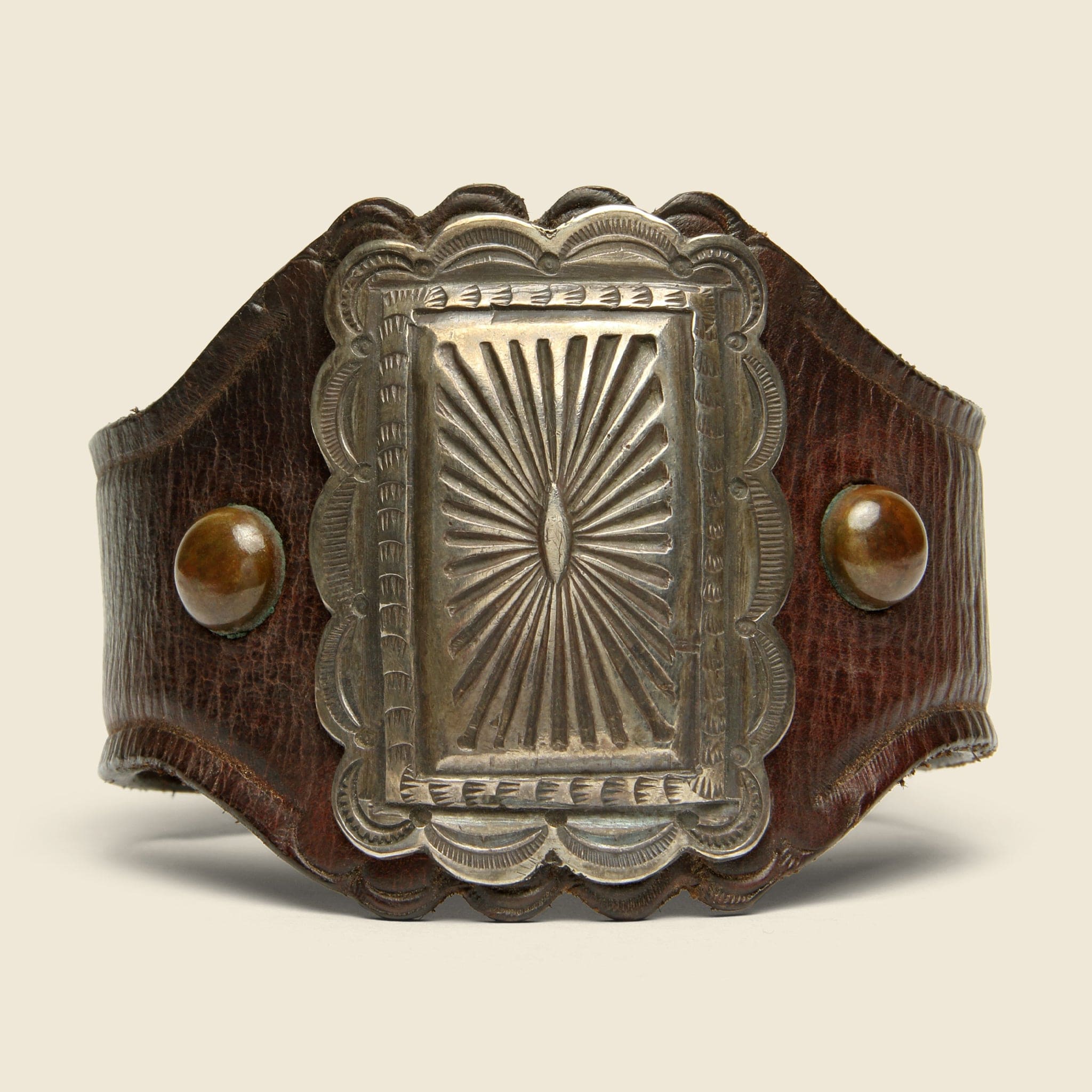 Small Sunburst Scalloped Ketoh - Sterling/Leather - Smith Bros. Trading Co. - STAG Provisions - Accessories - Cuffs