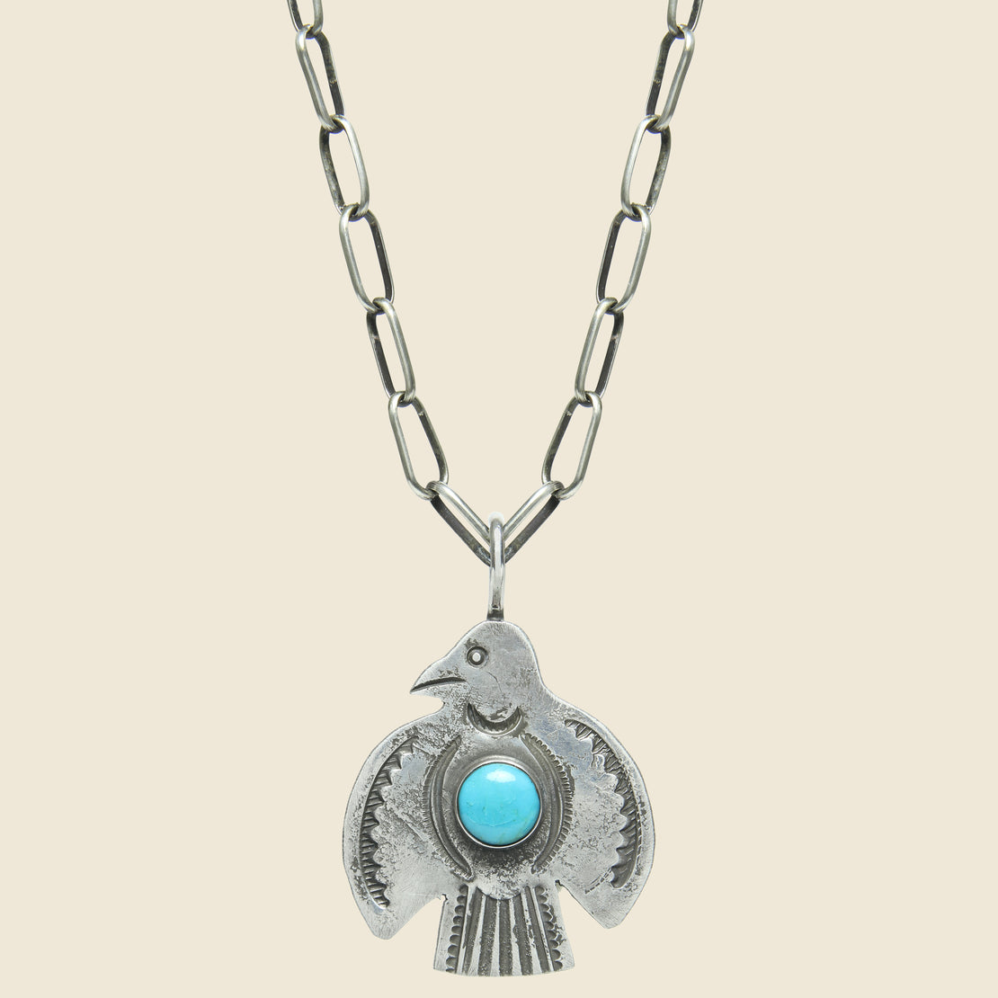 Smith Bros. Trading Co. Round Wings Thunderbird Pendant Necklace - Sterling/Turquoise