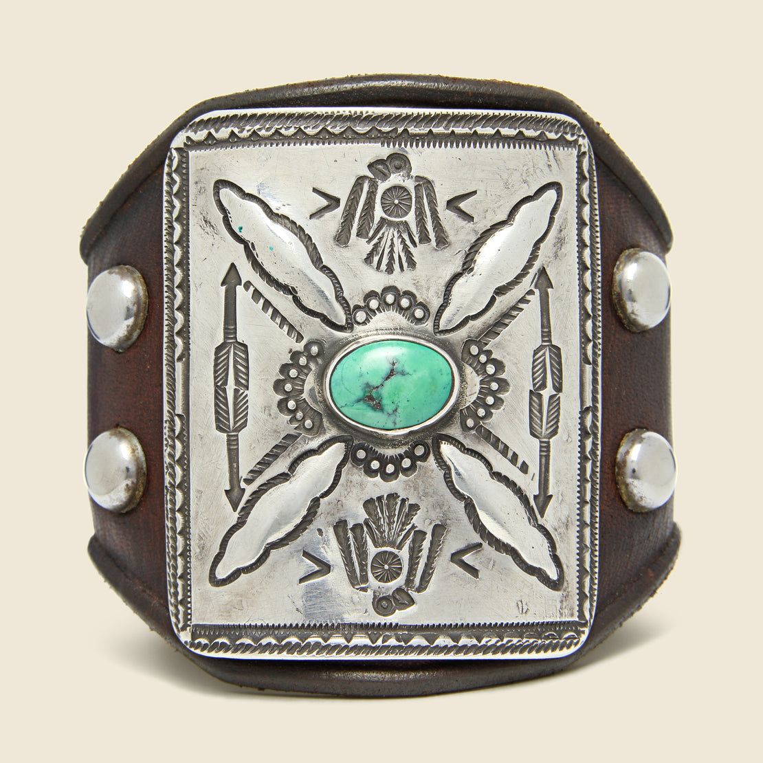 Double Thunderbird Motif Ketoh - Leather/Sterling/Turquoise - Smith Bros. Trading Co. - STAG Provisions - One & Done - Accessories & Jewelry