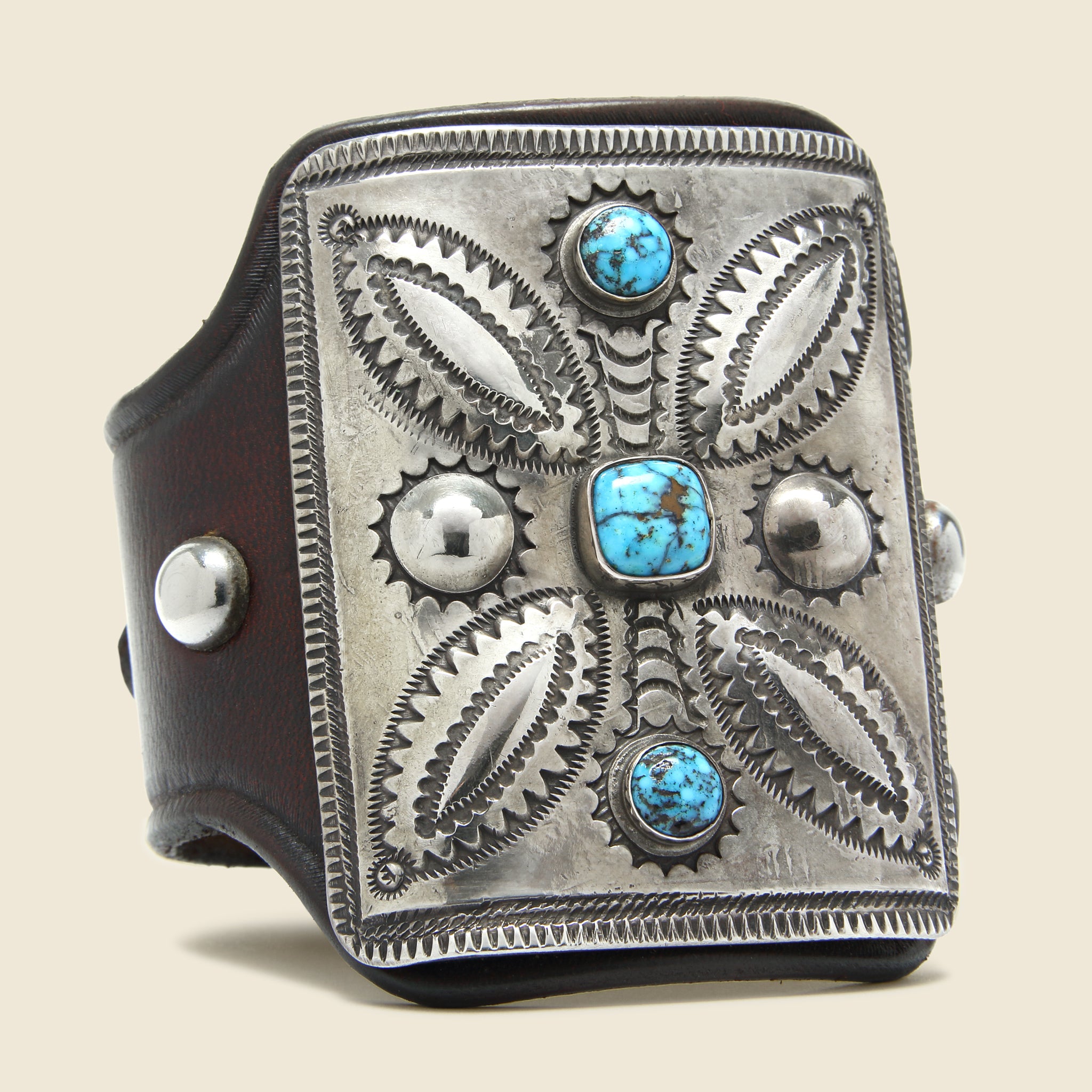 Leaf & Sunburst Motif Ketoh - Leather/Sterling/Turquoise - Smith Bros. Trading Co. - STAG Provisions - One & Done - Accessories & Jewelry