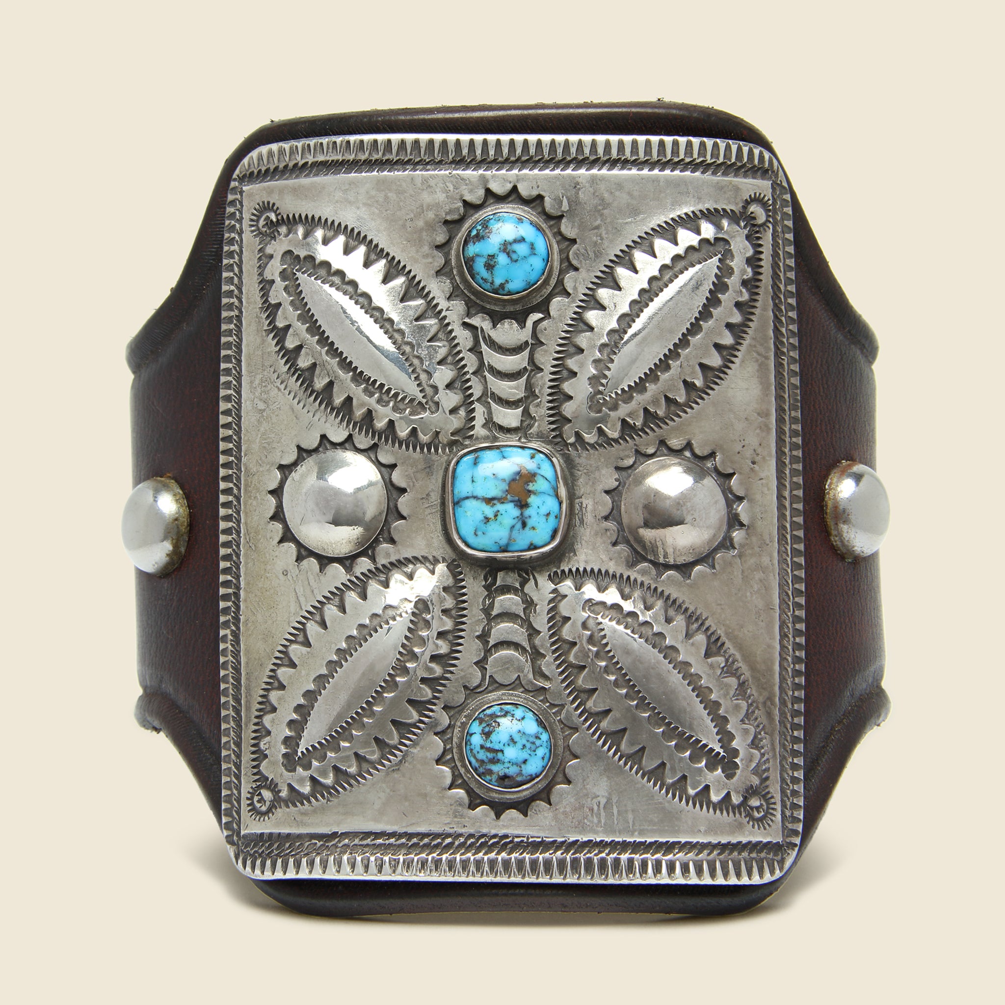 
                          Leaf &amp; Sunburst Motif Ketoh - Leather/Sterling/Turquoise - Smith Bros. Trading Co. - STAG Provisions - One &amp; Done - Accessories &amp; Jewelry
                        