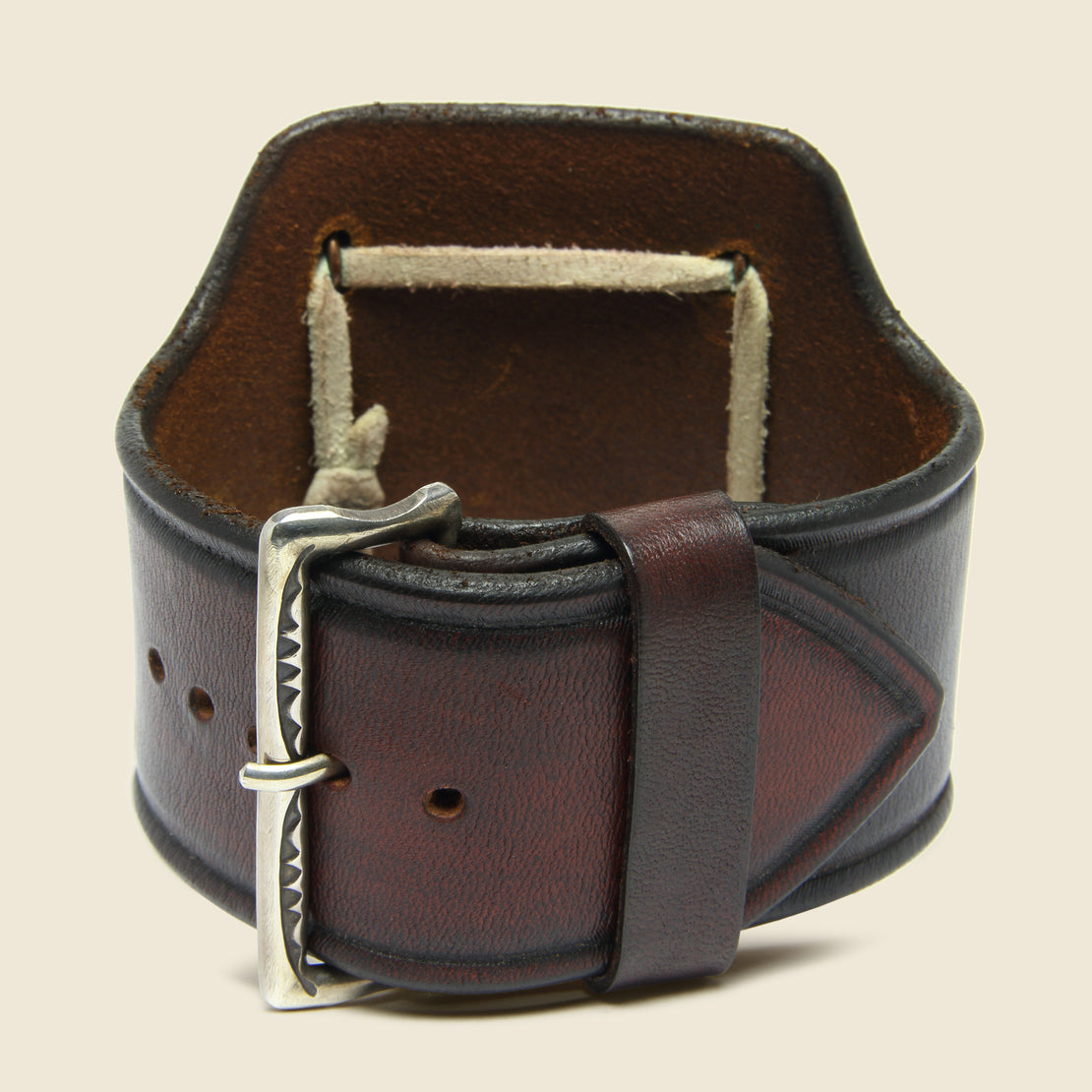 Leaf & Sunburst Motif Ketoh - Leather/Sterling/Turquoise