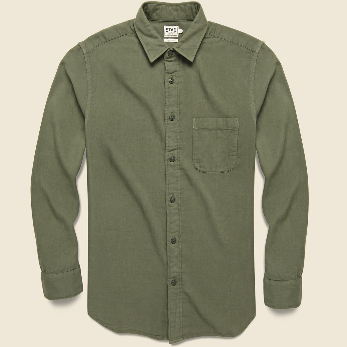 STAG Garment-Dyed Double Cloth Shirt - Olive