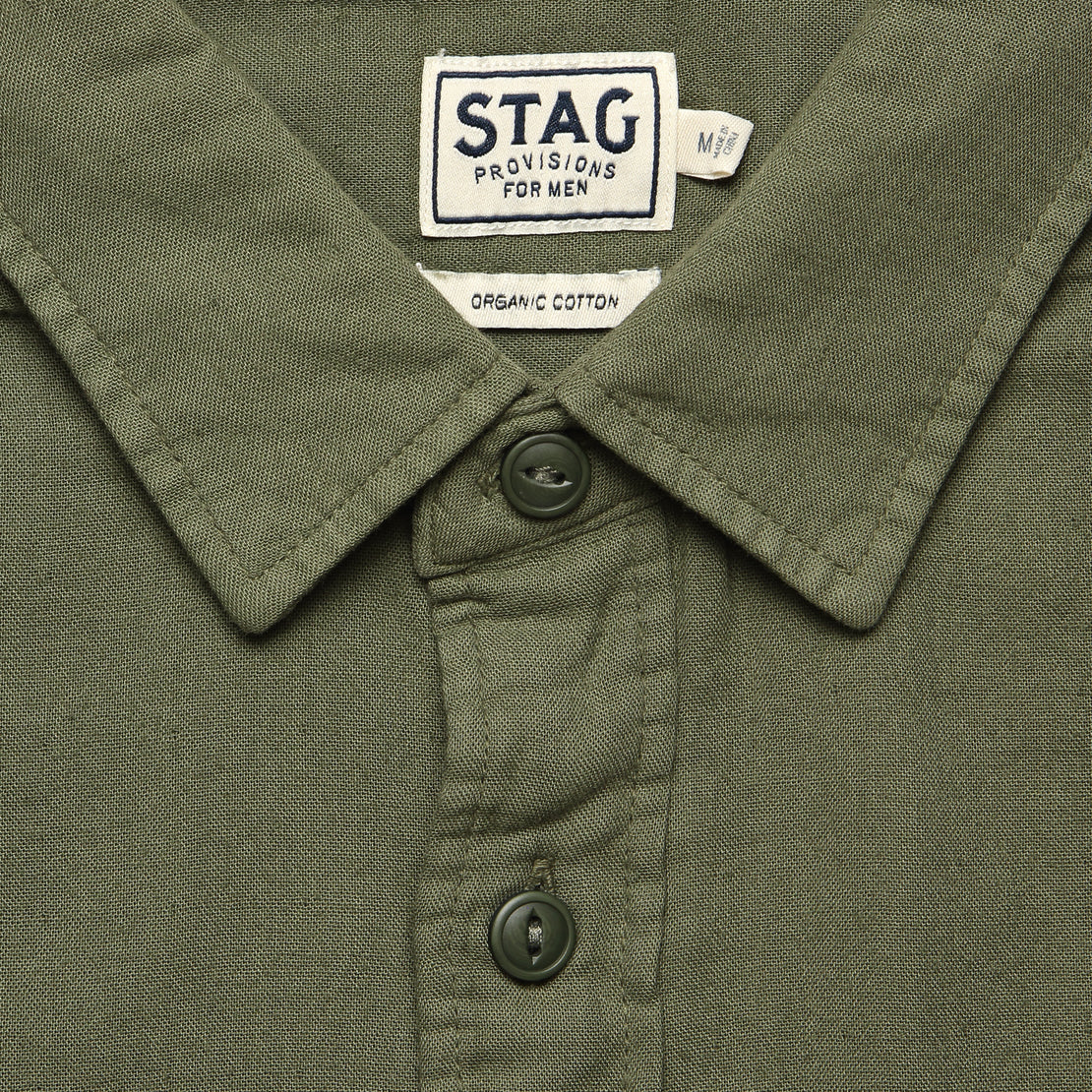 Garment-Dyed Double Cloth Shirt - Olive - STAG - STAG Provisions - Tops - L/S Woven - Solid