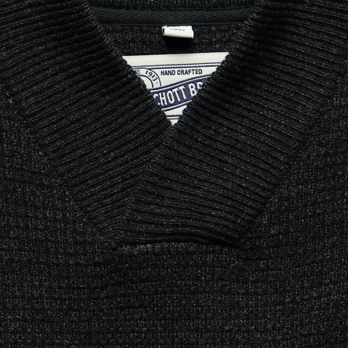 V-Neck Waffle Sweater - Black - Schott - STAG Provisions - Tops - Sweater