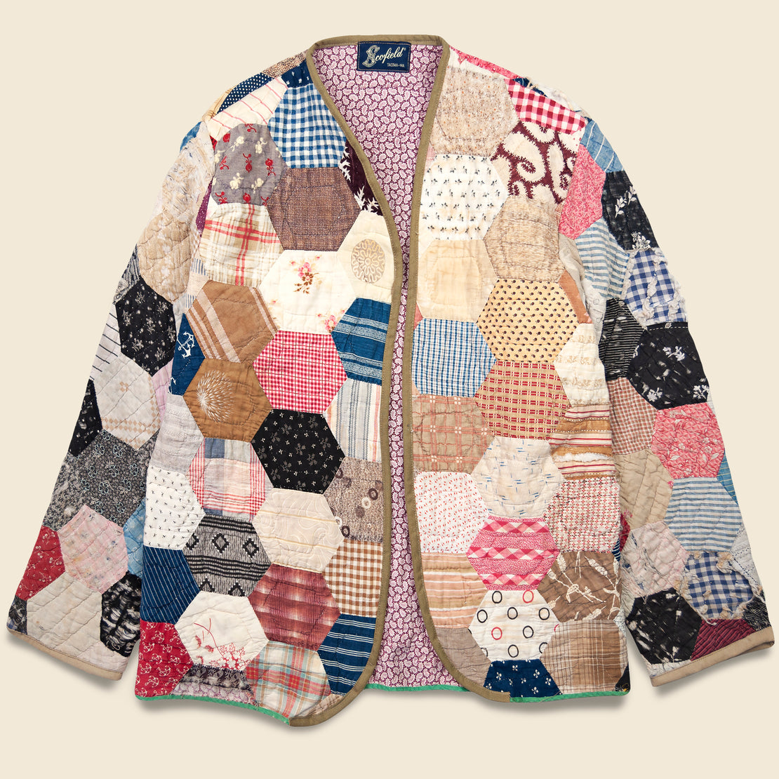 Vintage Scofield Hexagon w/ Paisley Lining Quilt Kimono - Multi