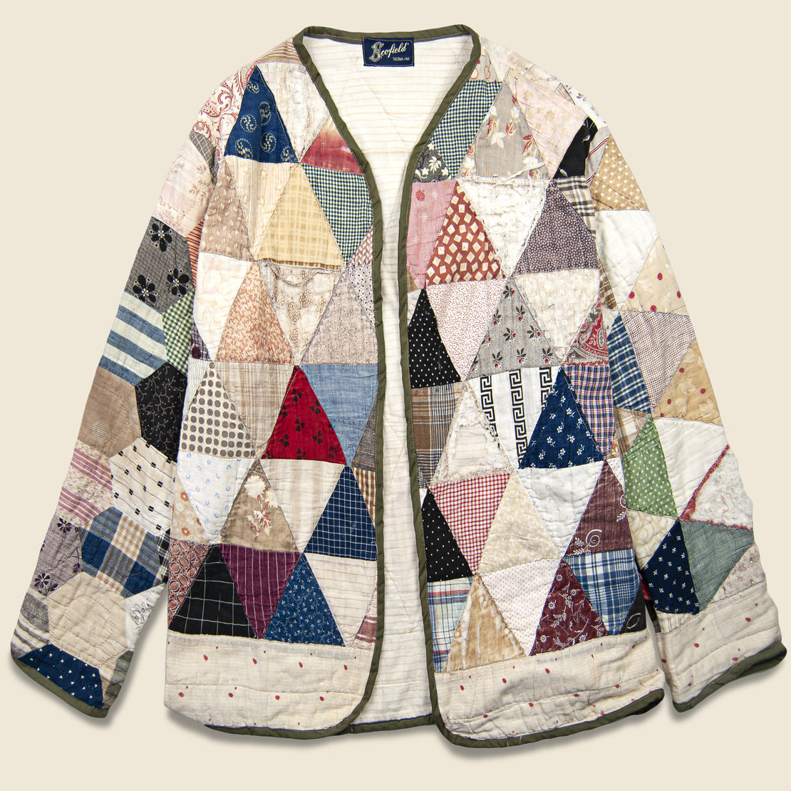 Vintage Triangles & Striped Lining Quilt Kimono - Multi