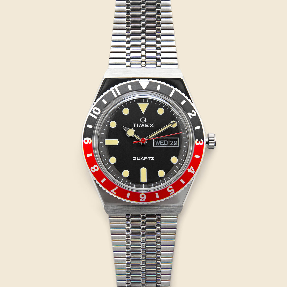 Timex Q Bracelet Watch 38mm - Stainless Steel/Black/Red