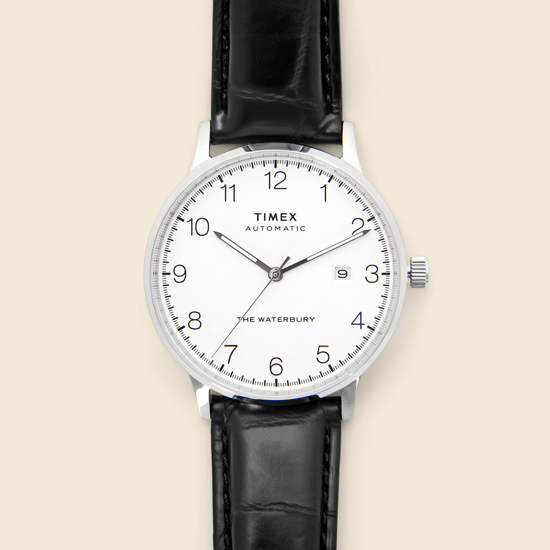 Timex Waterbury Leather Strap Watch 40mm - Stainless Steel/Black/White