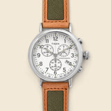 Chronograph Leather Strap Watch 41mm - Silver Tone/Tan/Cream - Timex - STAG Provisions - Accessories - Watches