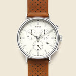 Fairfield Chronograph Leather Strap Watch 41mm - Silver Tone/Tan/White - Timex - STAG Provisions - Accessories - Watches