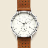 Fairfield Chronograph Leather Strap Watch 41mm - Silver Tone/Tan/White - Timex - STAG Provisions - Accessories - Watches