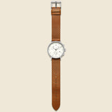 Fairfield Chronograph Leather Strap Watch 41mm - Silver Tone/Tan/White - Timex - STAG Provisions - Accessories - Watches