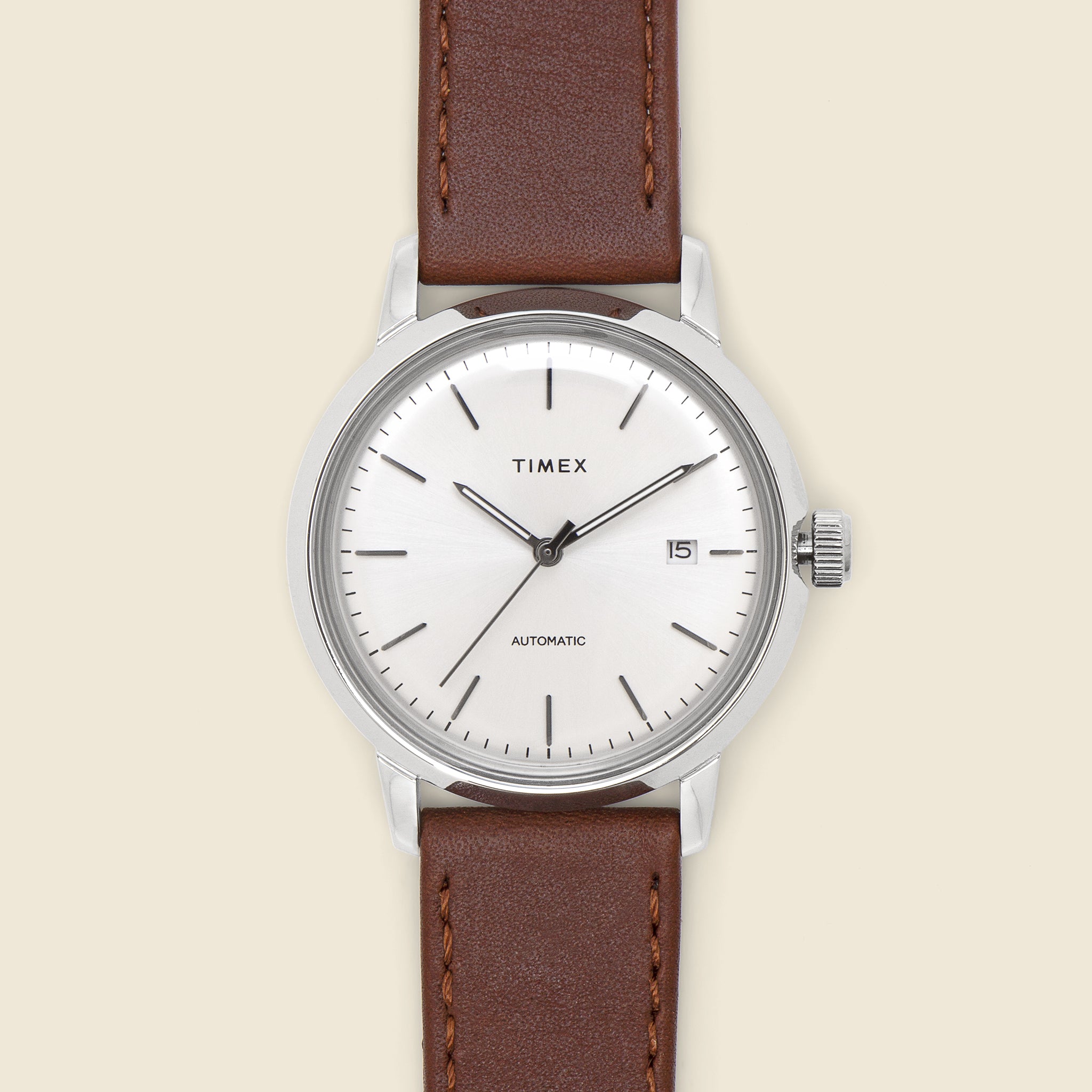 Marlin Automatic Watch 40mm - Silver/Brown Leather