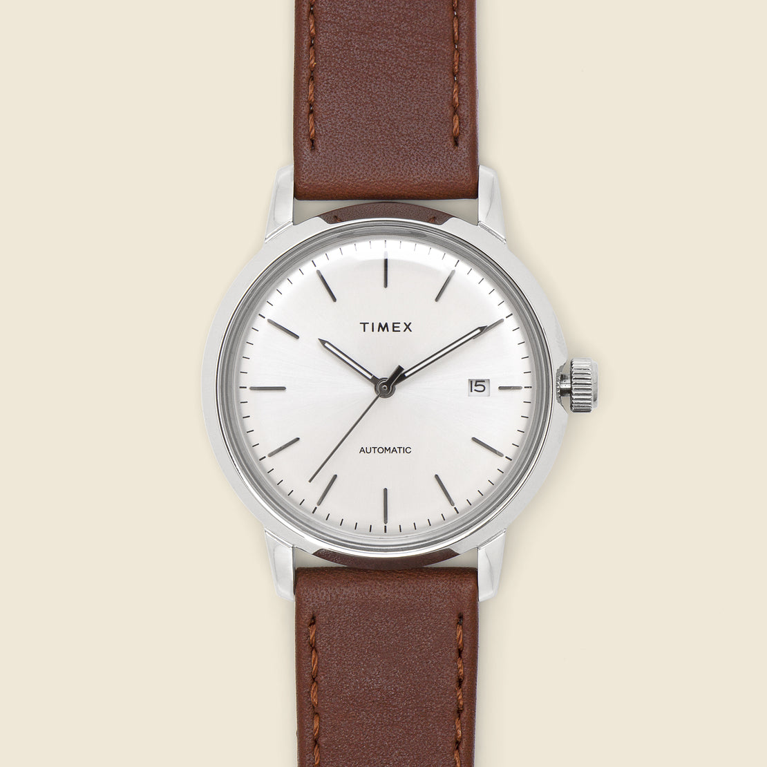 Timex Marlin Automatic Watch 40mm - Silver/Brown Leather