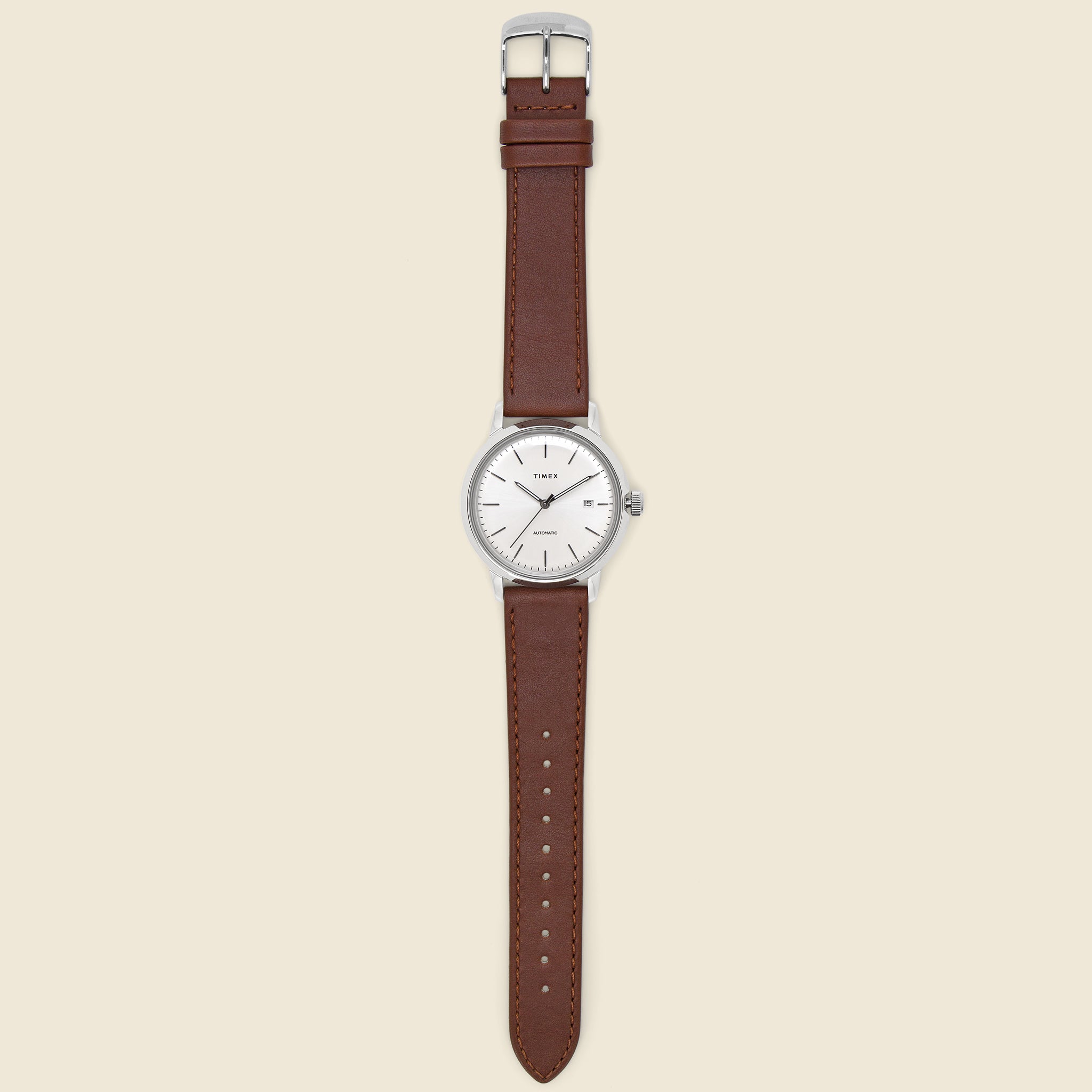 
                          Marlin Automatic Watch 40mm - Silver/Brown Leather - Timex - STAG Provisions - Accessories - Watches
                        