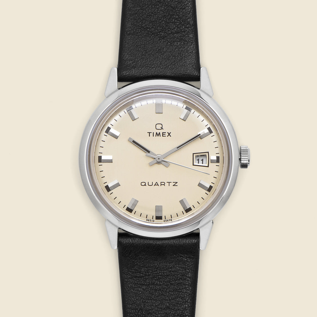 Timex Q 1978 Reissue Date Watch 35mm - Cream/Black Leather