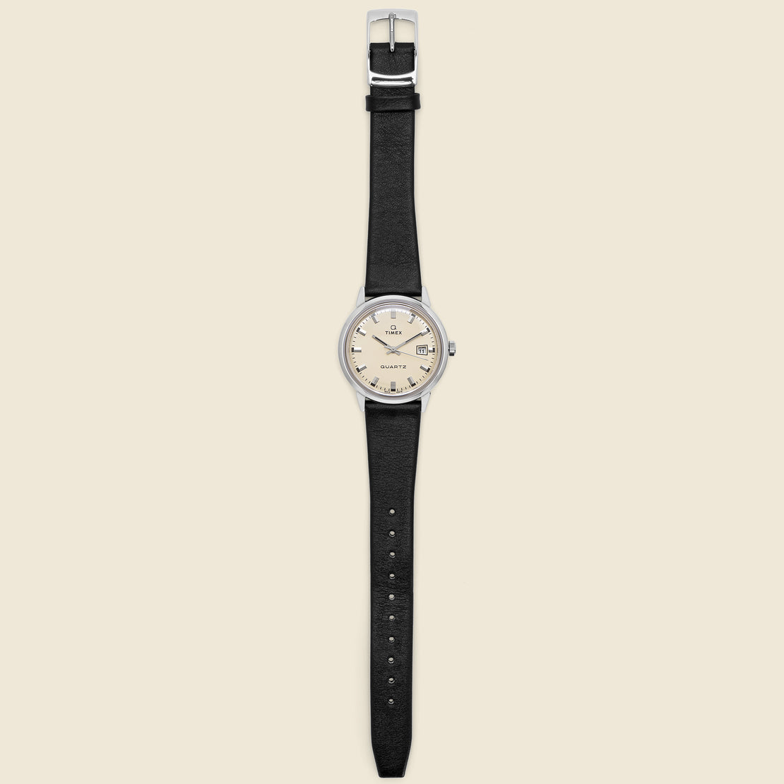 Q 1978 Reissue Date Watch 35mm - Cream/Black Leather - Timex - STAG Provisions - Accessories - Watches