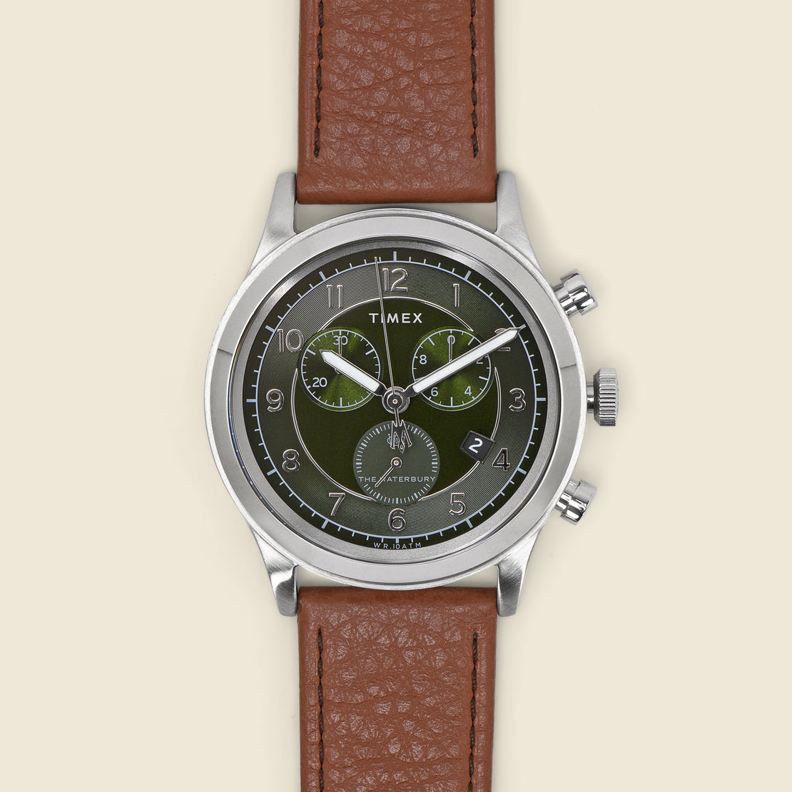 Timex Waterbury Traditional Chronograph Watch 42mm - Olive/Brown Leather