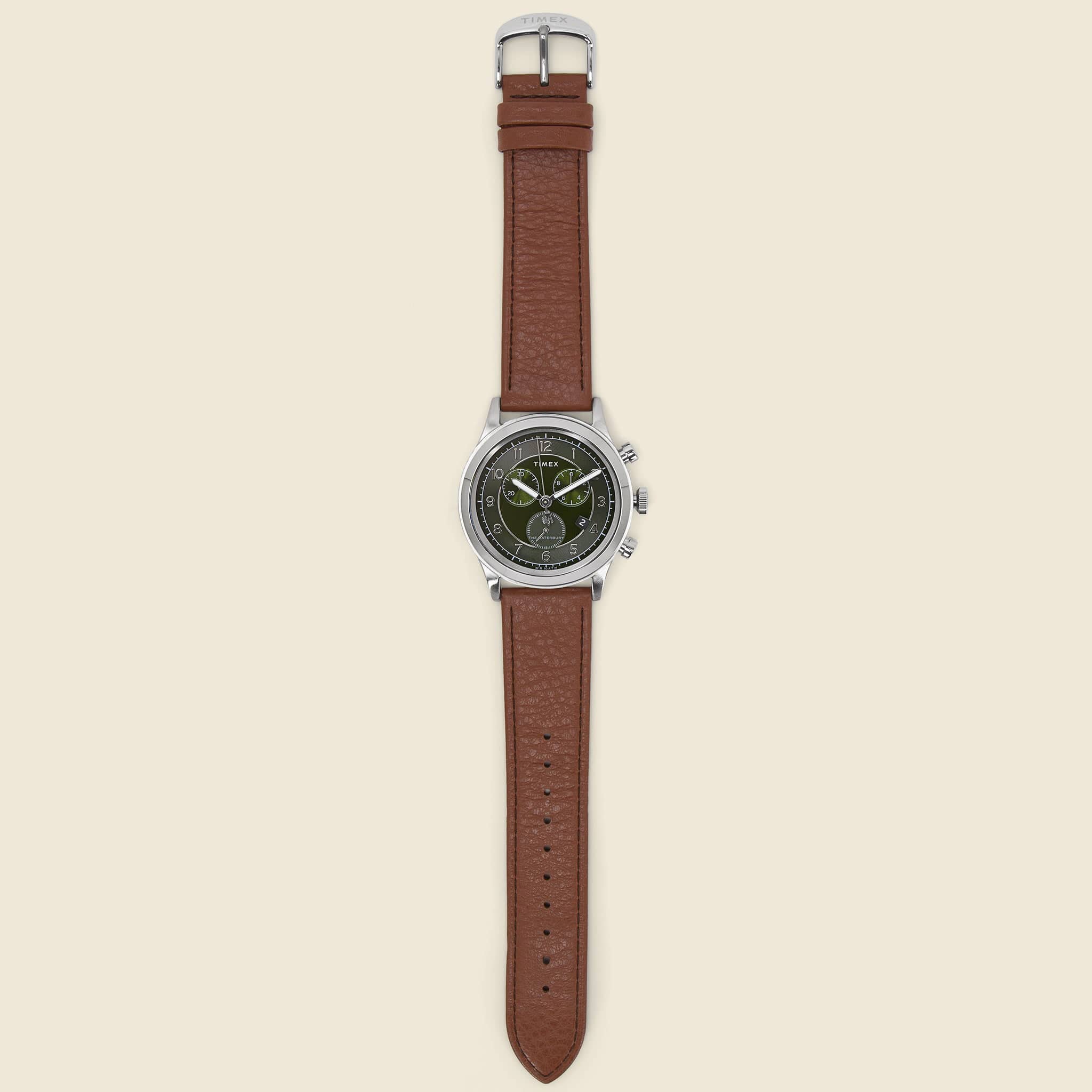 Waterbury Traditional Chronograph Watch 42mm - Olive/Brown Leather - Timex - STAG Provisions - Accessories - Watches