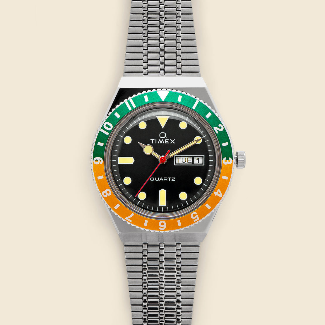 Timex Q Timex Reissue 38mm Bracelet Watch - Stainless Steel/Black/Green/Yellow
