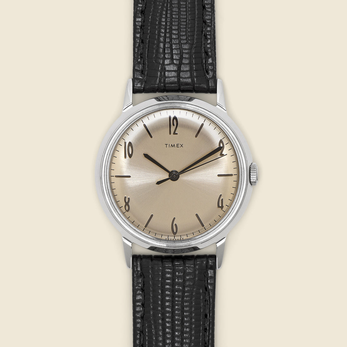 Timex Marlin Hand-Wound 34mm Leather Strap Watch - Black/Silver