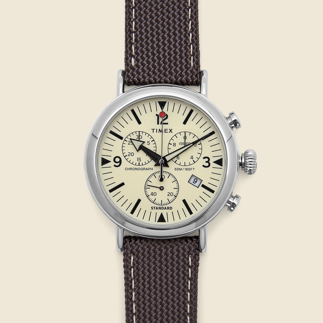 Timex Standard Chronograph Fabric Strap Watch 41mm - Silver/Brown/Cream