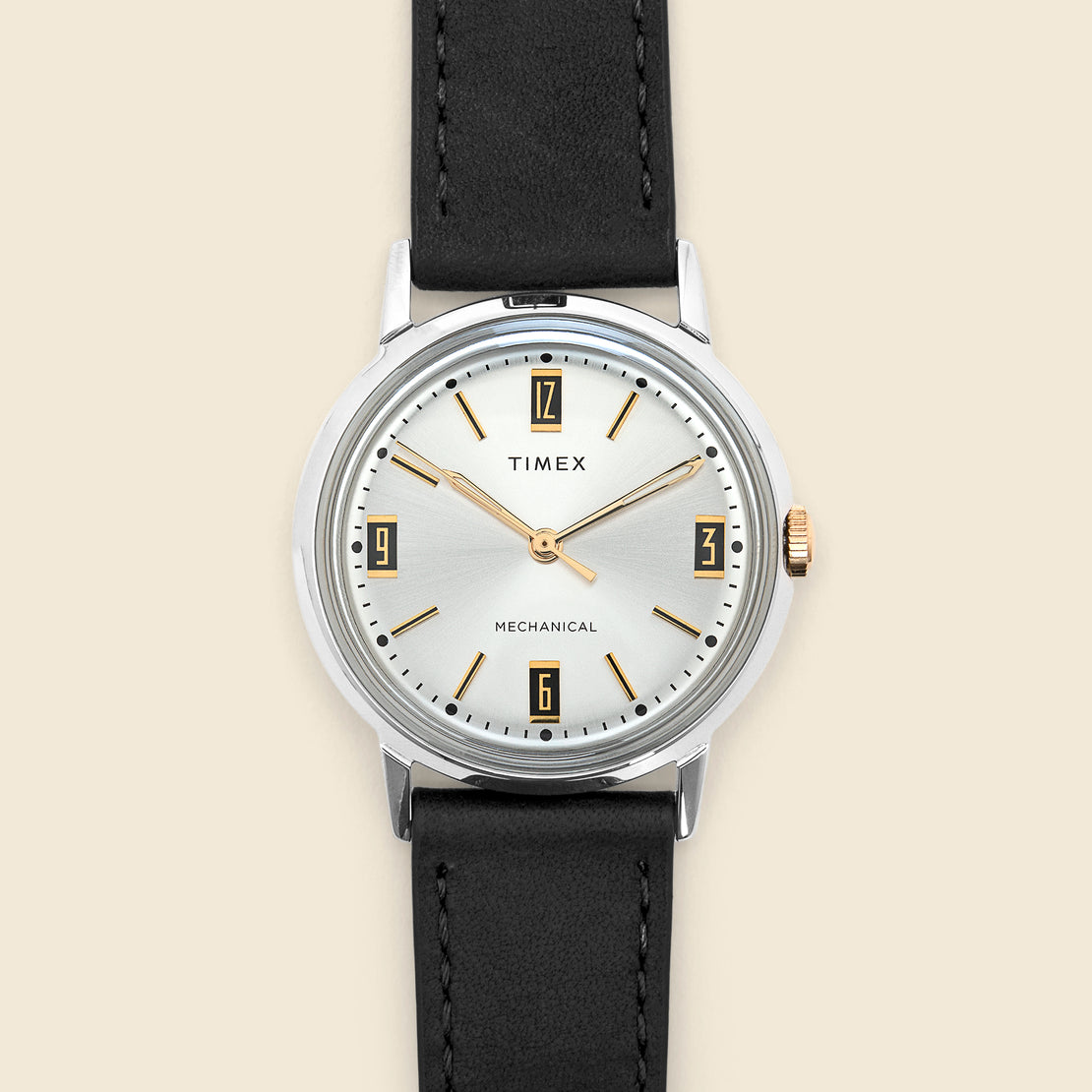 Timex Marlin Hand-Wound Leather Strap Watch 34mm - Stainless Steel/Black/Silver