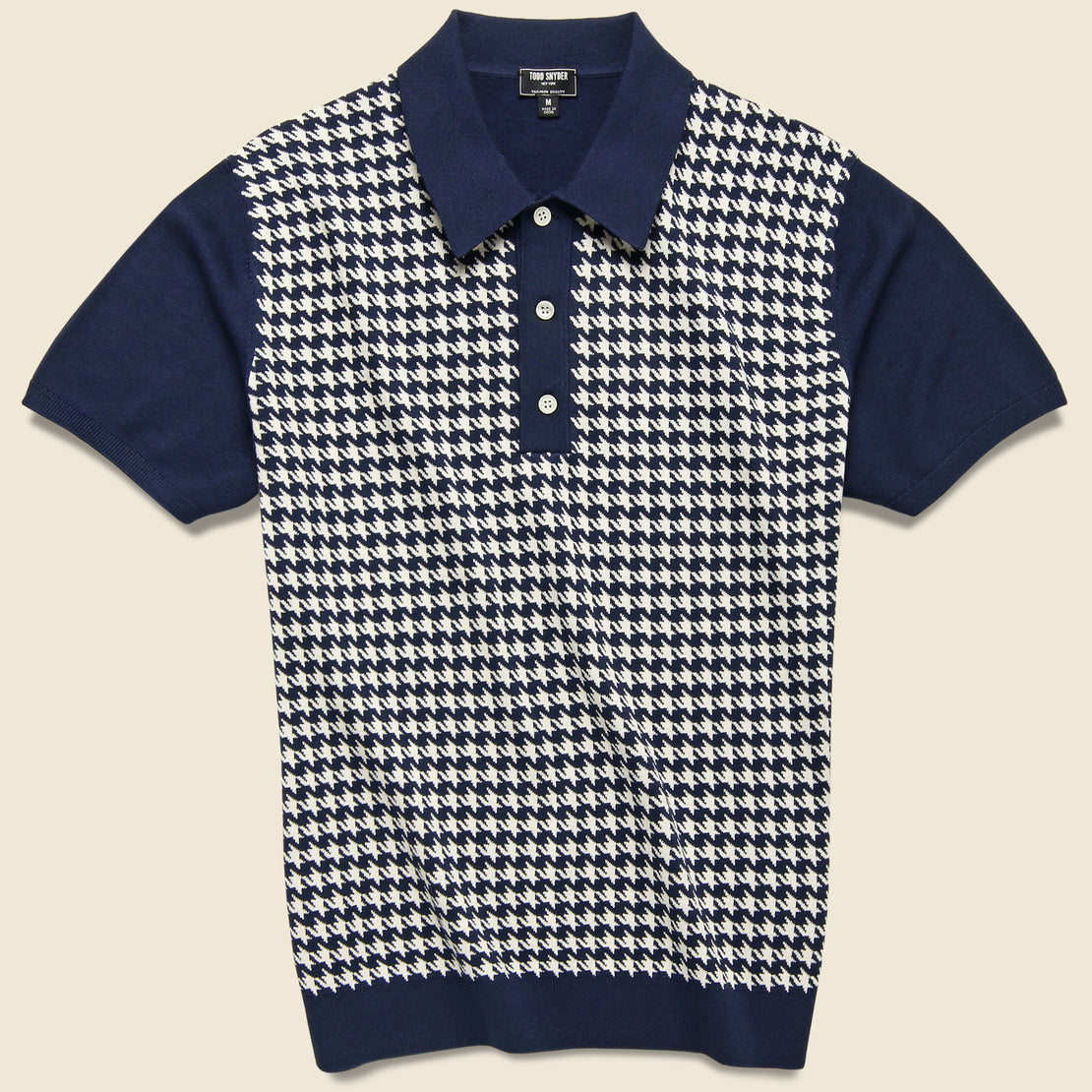 Todd Snyder Houndstooth Button-Down Sweater Polo - Navy