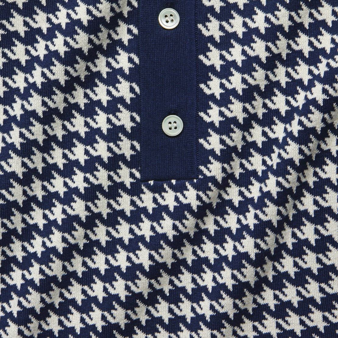 Houndstooth Button-Down Sweater Polo - Navy