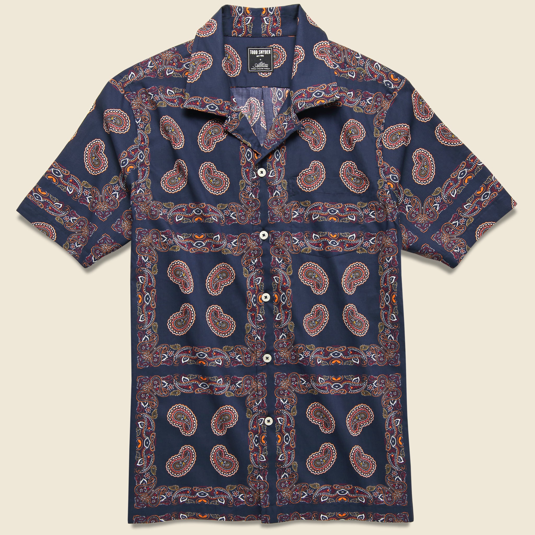 Bandana Camp Shirt - Navy - Todd Snyder - STAG Provisions - Tops - S/S Woven - Other Pattern