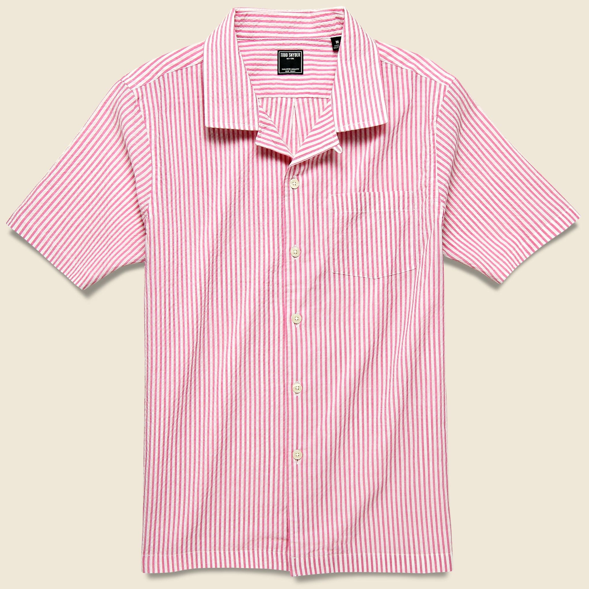 Stripe Seersucker Camp Shirt - Pink - Todd Snyder - STAG Provisions - Tops - S/S Woven - Other Pattern