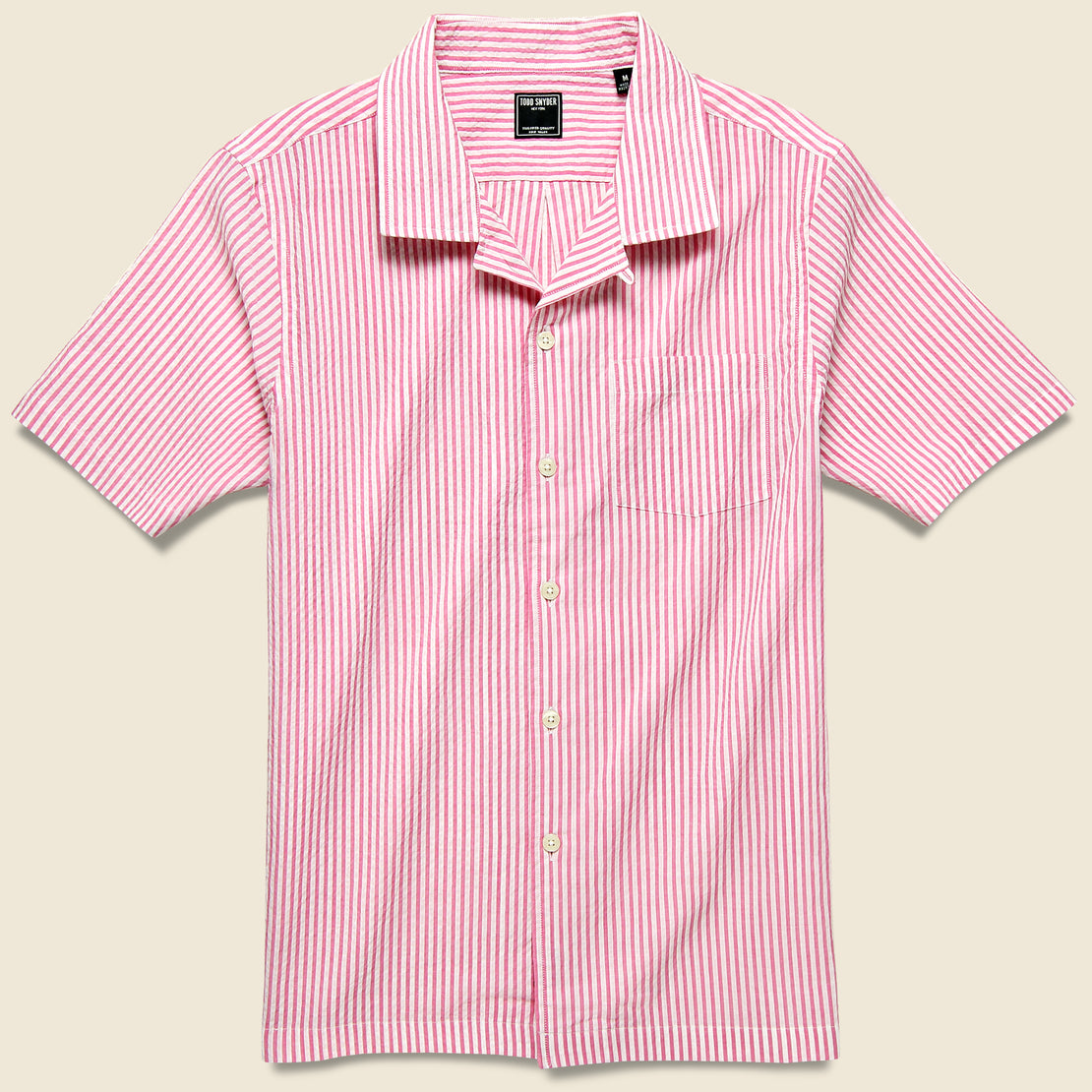Todd Snyder Stripe Seersucker Camp Shirt - Pink