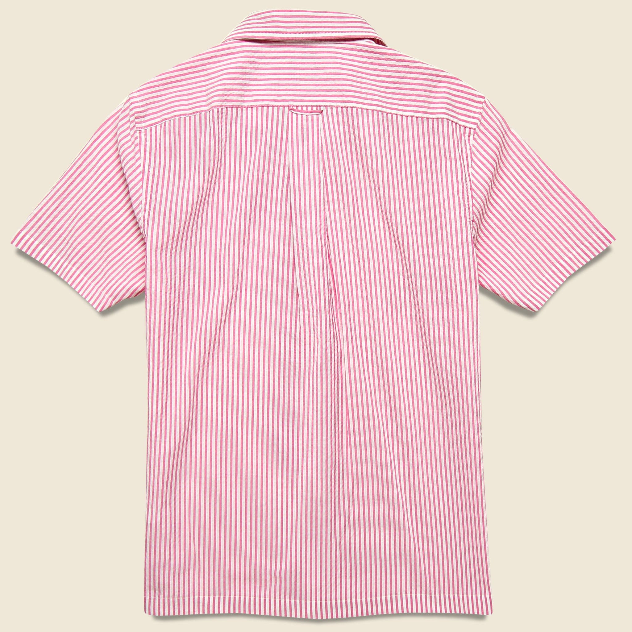 Stripe Seersucker Camp Shirt - Pink - Todd Snyder - STAG Provisions - Tops - S/S Woven - Other Pattern