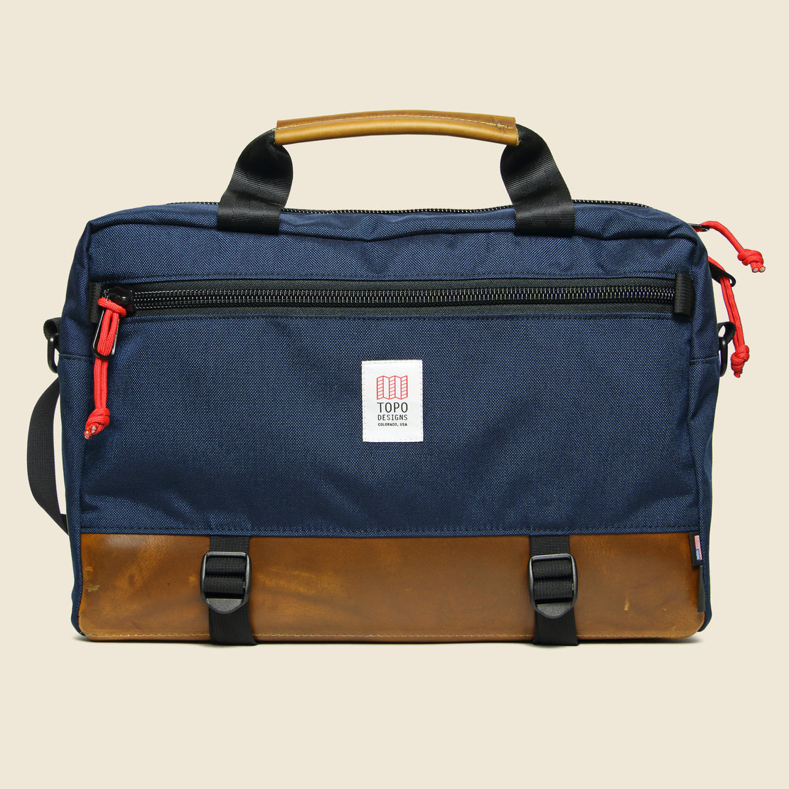 Topo Designs Commuter Briefcase - Navy/Brown Leather