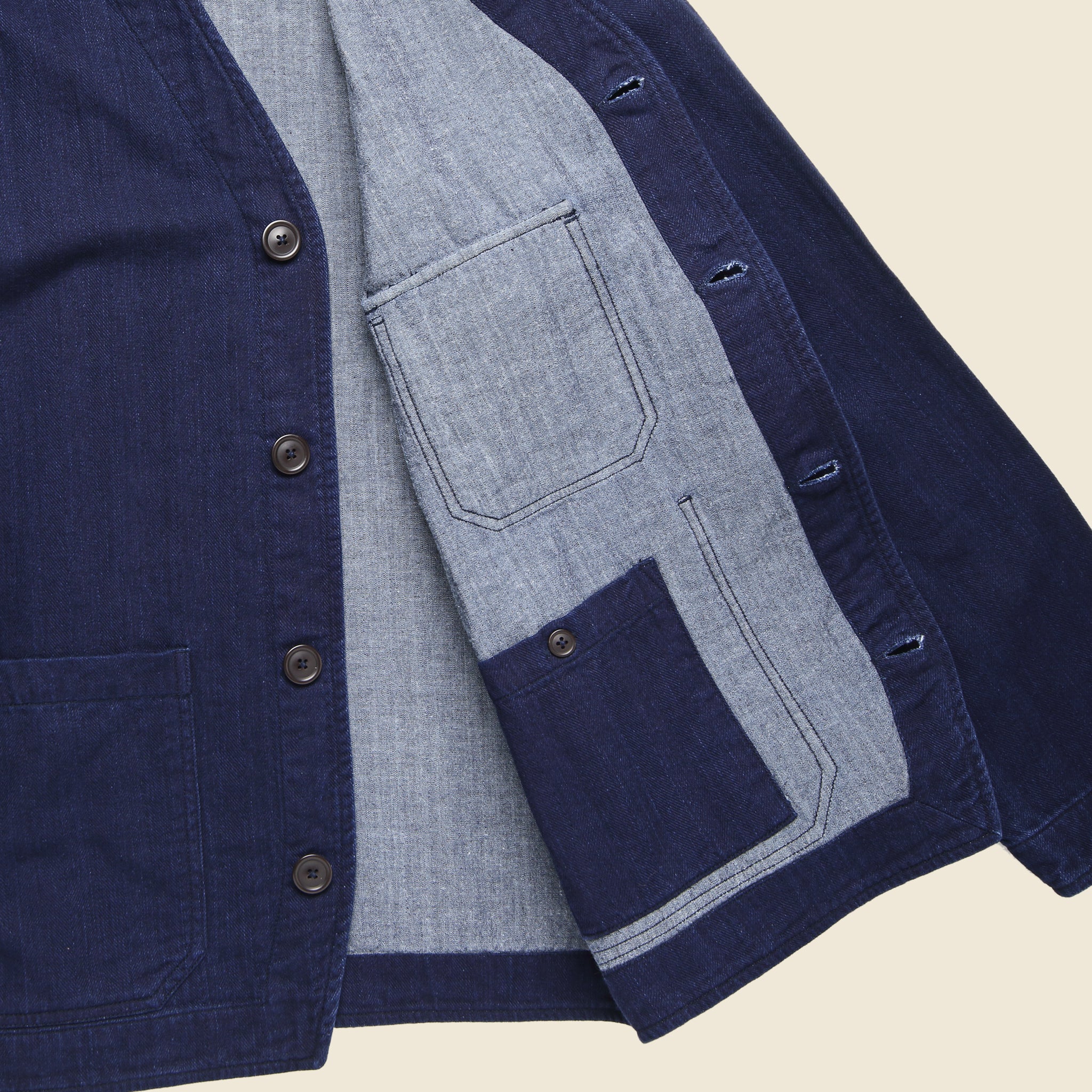 
                          Herringbone Cabin Jacket - Double Denim - Universal Works - STAG Provisions - Tops - L/S Woven - Overshirt
                        