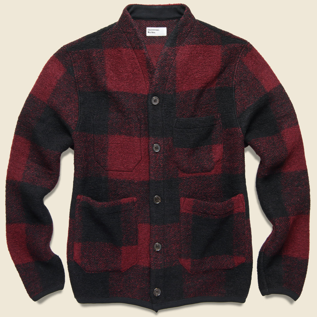 Universal Works Wool Fleece Cardigan - Red Check