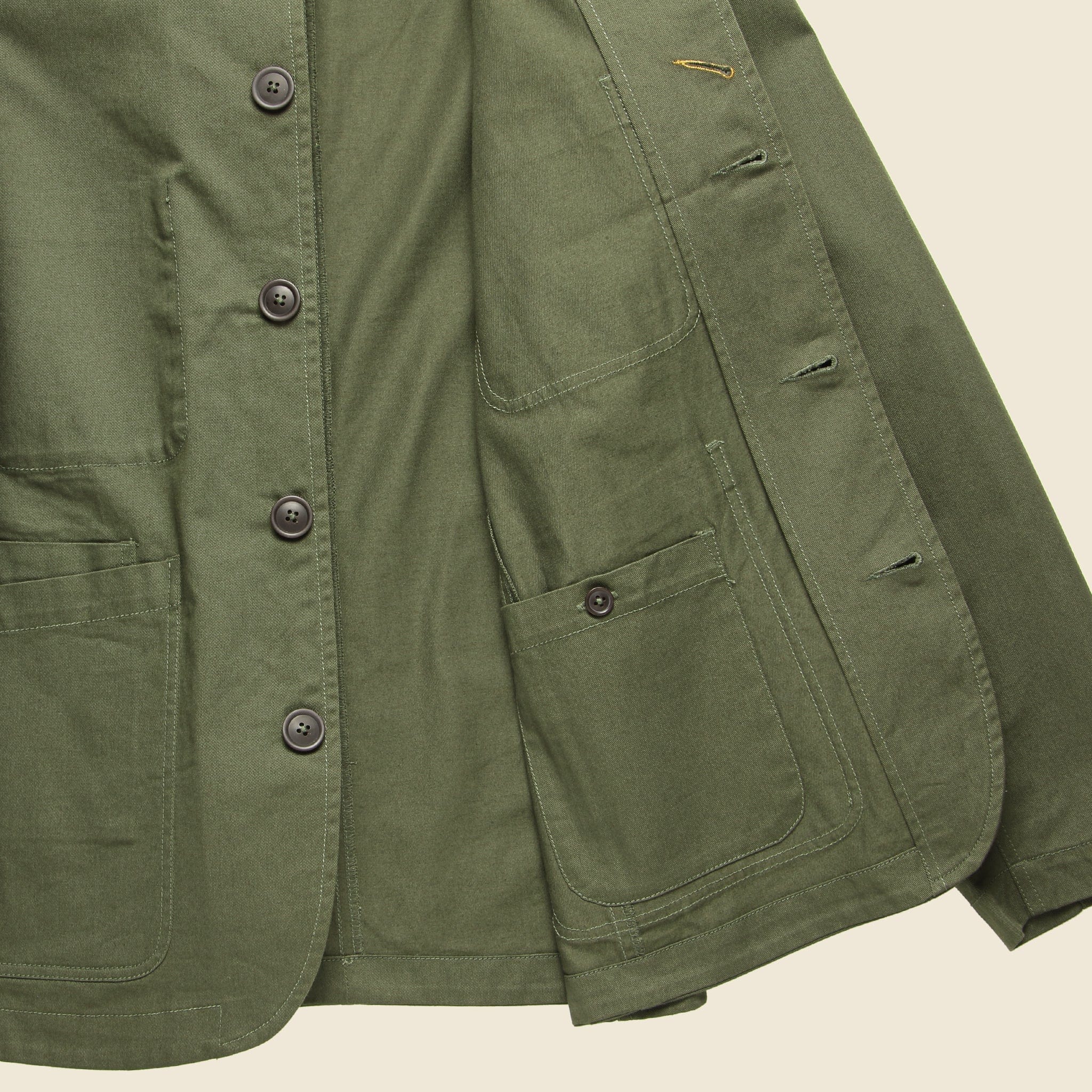 
                          Twill Bakers Jacket - Olive - Universal Works - STAG Provisions - Outerwear - Shirt Jacket
                        