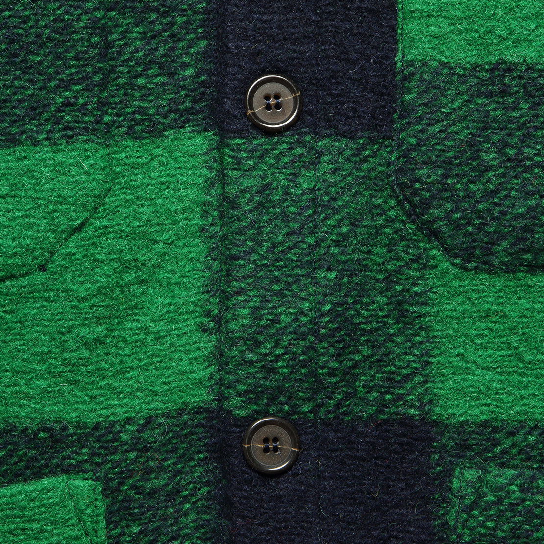 Wool Fleece Cardigan - Green Check