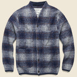 Wool Fleece Cardigan - Navy Check - Universal Works - STAG Provisions - Tops - Sweater