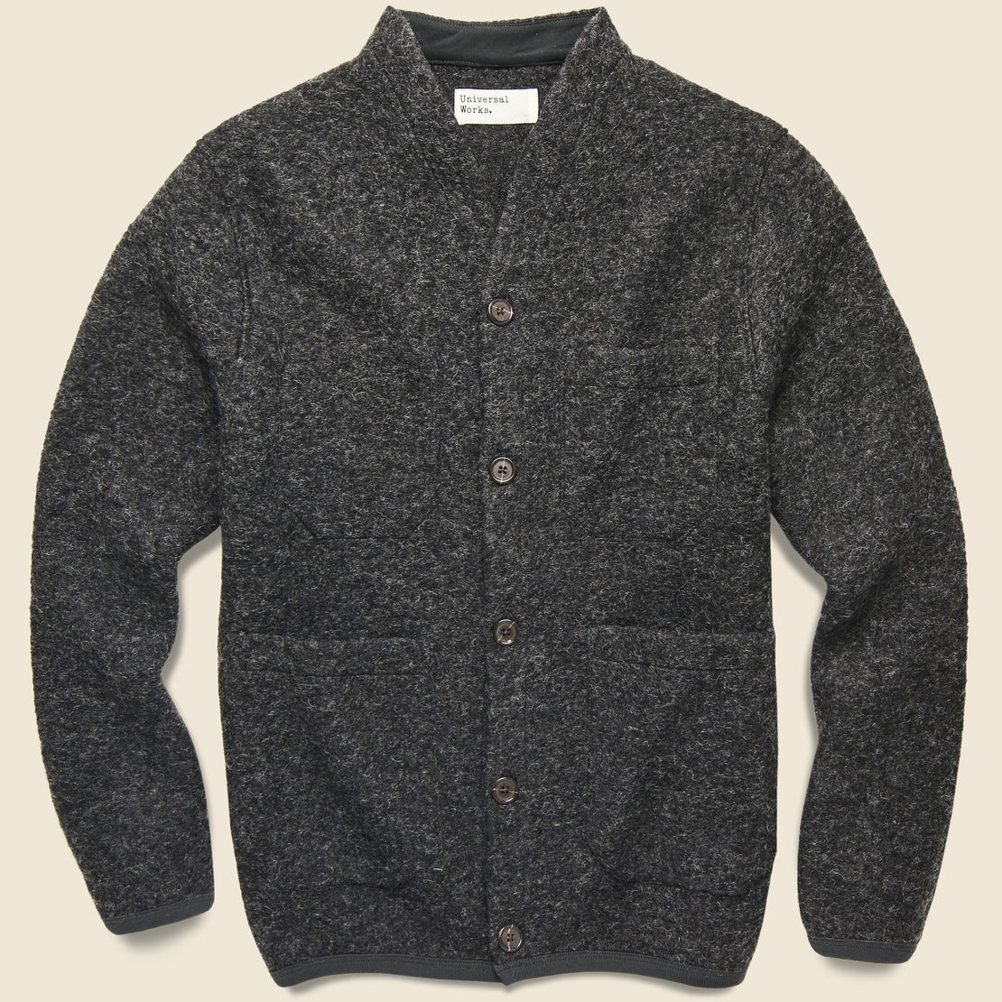 Universal Works Wool Fleece Cardigan - Charcoal