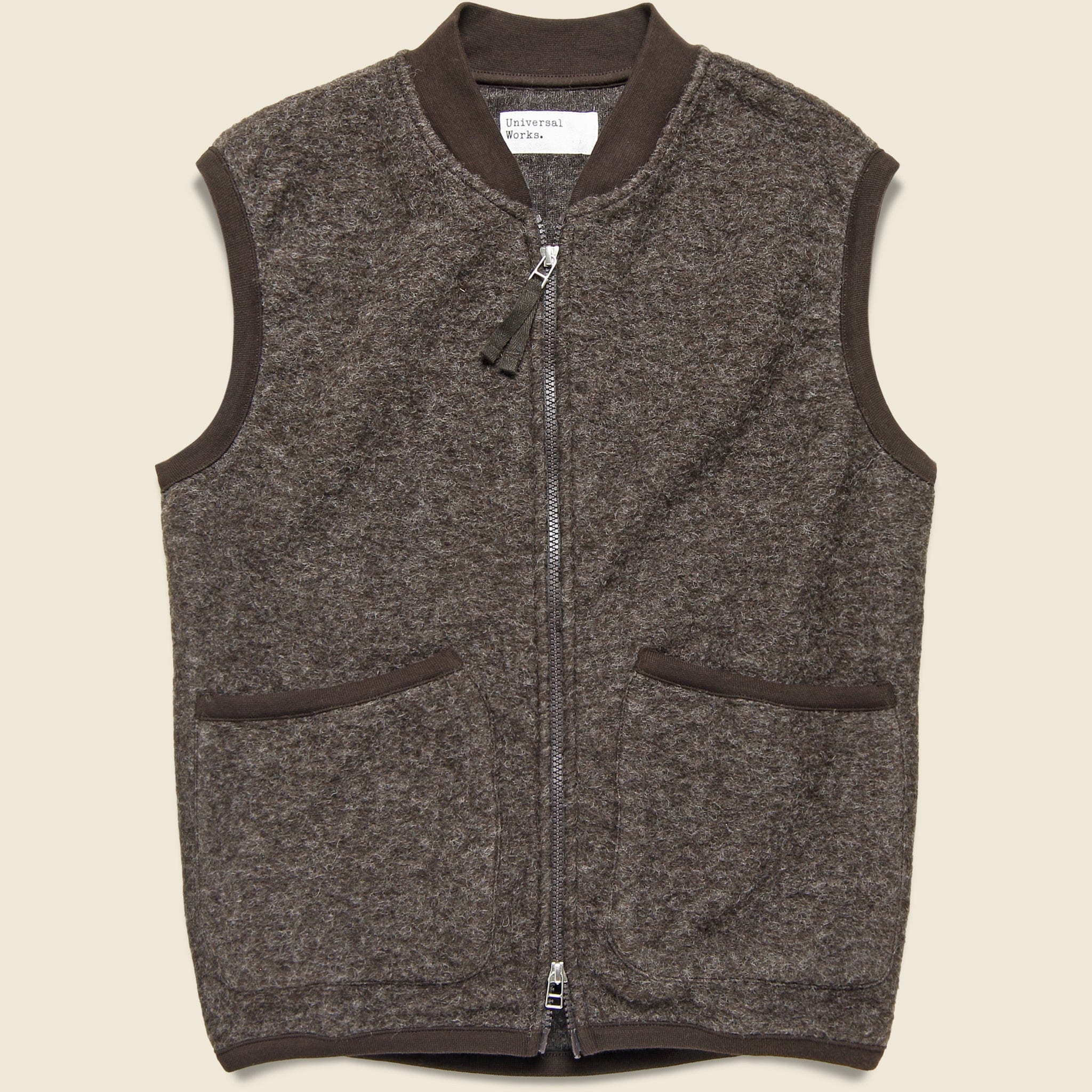 Wool Fleece Zip Waistcoat - Brown - Universal Works - STAG Provisions - Outerwear - Coat / Jacket
