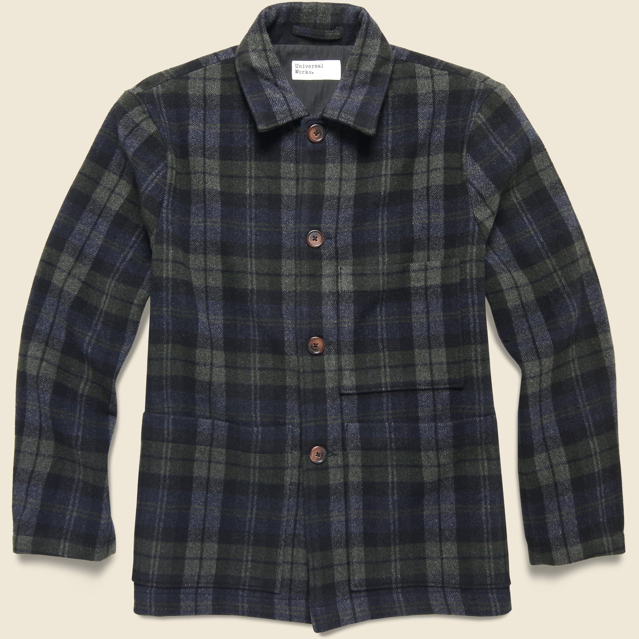 Simple Wool Bakers Jacket - Charcoal Check - Universal Works - STAG Provisions - Outerwear - Coat / Jacket